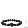 Steeltime Men's black lava beads, gray crystals and black ip stainless steel skull beaded stretch bracelet - 3 of 4