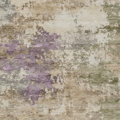 HomeRoots 3' X 5' Beige Green And Purple Abstract Washable Indoor Outdoor Area Rug