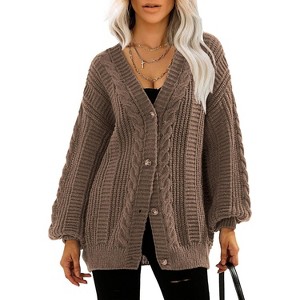 EXLURA Womens 2025 Oversized Cardigan Sweaters Fall Winter Lightweight Soft Knit Cardigan Open Front Button Outwear Coats - 1 of 4