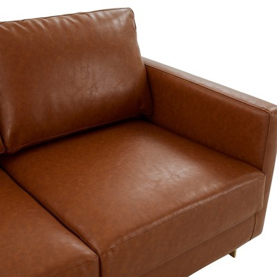Cognac Tan Faux Leather Loveseat with Gold Metal Legs