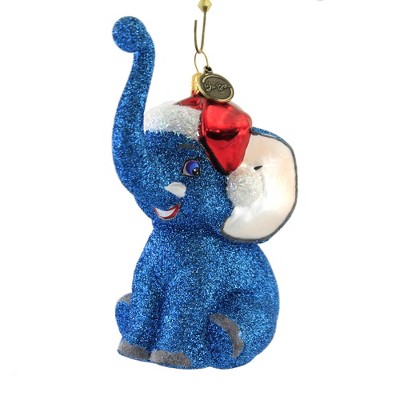 Blu Bom 5.0" Blue Glittered Elephant Ornament Baby 1St Christmas  -  Tree Ornaments