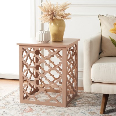 Gray Geometric Wood and Metal Square End Table