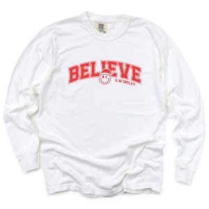 S.W.Smiley Varsity Believe - Womens Garment Dyed Long Sleeve - 1 of 3