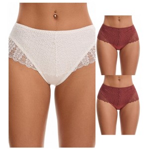 INSPIRE CHIC 3 Packs Women's Mid Rise Breathable Soft Lace Overlay Underwear Seamless Hipster Briefs - 1 of 4