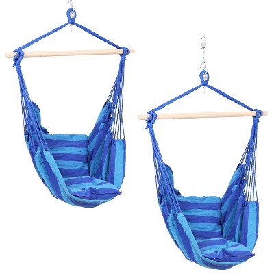 Sunnydaze Hanging Rope Hammock Double Cushion Hanging Chair Swing for Backyard and Patio - 265 lb Weight Capacity - Ocean Oasis - 2-Pack