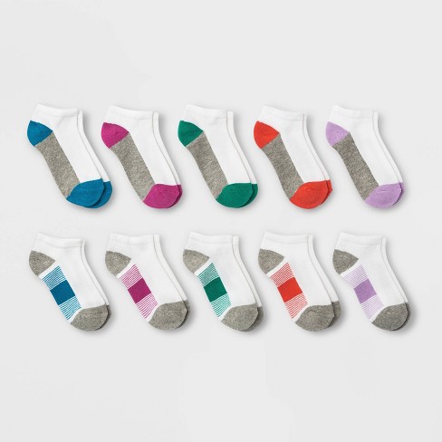 Girls' 10pk Striped Low Cut Knitted Socks - Cat & Jack™ White L : Target