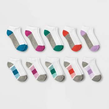 Girls' 10pk Striped Low Cut Knitted Socks - Cat & Jack™ White