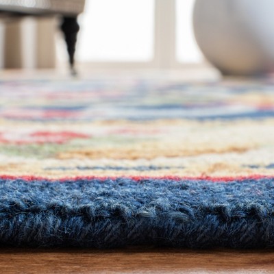 Hand-Tufted Navy and Ivory Wool Square Area Rug