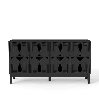 Lirago Mid Century Modern Sideboard Buffet Cabinet with Storage TV Media Console Table  4 Doors Adjustable Shelves Black 32"H x 15.8"D x 60.5"W