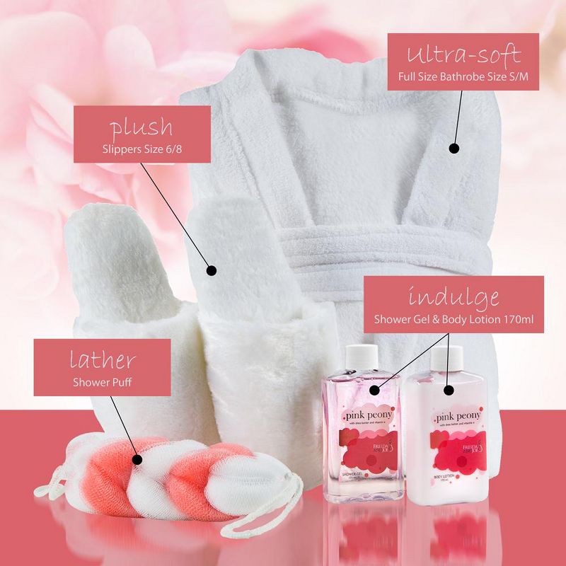 Freida & Joe  Pink Peony Fragrance Bath & Body Collection with Luxury Bathrobe & Slippers Gift Set Luxury Body Care Mothers Day Gifts for Mom, 4 of 6