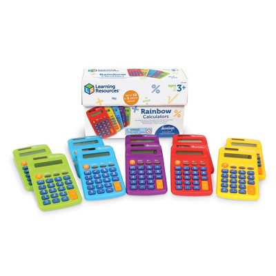 Learning Resources Rainbow Calculators, Basic Solar Powered Calculators, Teacher Set of 10 Calculators, Ages 3+