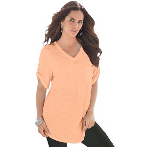 Roaman's Women's Plus Size V Neck Boyfriend Textured Tunic - 1 of 4