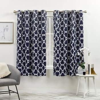 2pk 52"x63" Room Darkening Gates Sateen Woven Curtain Panels Blue - Exclusive Home: Thermal Insulated, Geometric Pattern, Grommet Top