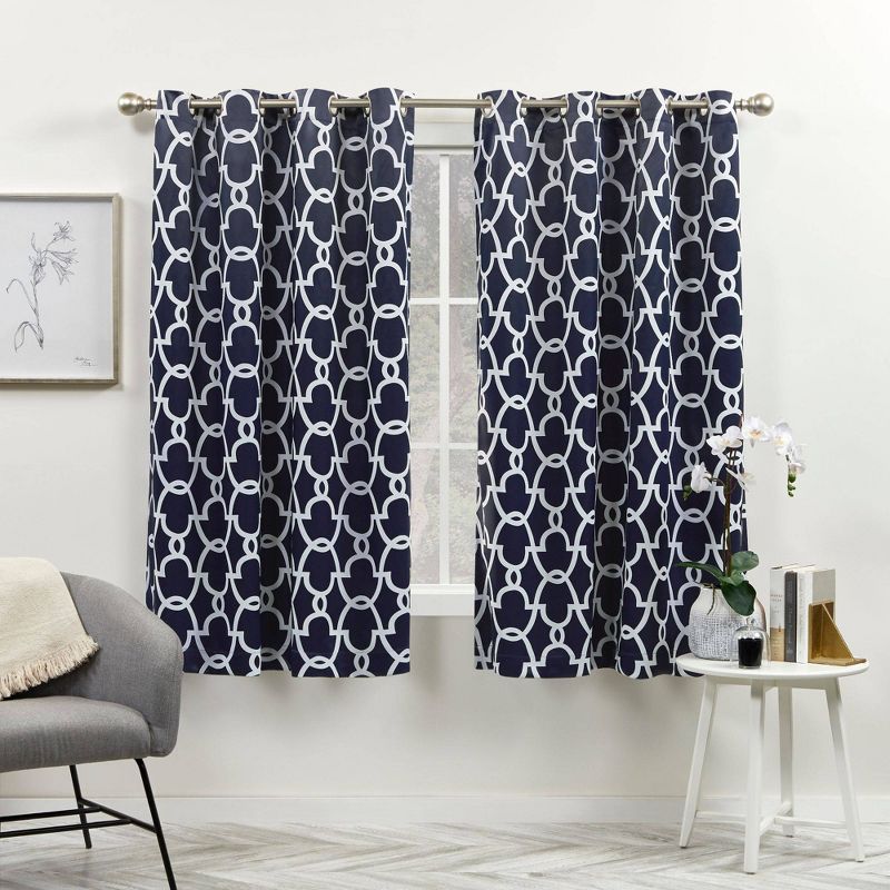 2pk 52&#34;x63&#34; Room Darkening Gates Sateen Woven Curtain Panels Blue - Exclusive Home: Thermal Insulated, Geometric Pattern, Grommet Top, 1 of 7