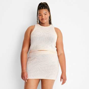 Women's Crochet Checkered High Neck Sweater Tank - Future Collective™ with Alani Noelle Cream/White 4X