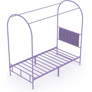 Canopy Bed Frame, Metal Kids Platform with Upholstered Headboard, Strong Slats, Noise Free, Easy Assembly - 1 of 4