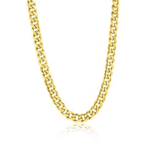 Metallo Mens Stainless Steel 7mm Cuban Chain Necklace - Gold Plated - Gold - 24 Inch - 1 of 3