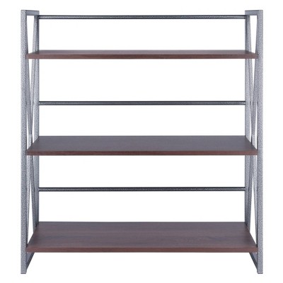 Walnut and Graphite 3-Tier Industrial Wood Shelf