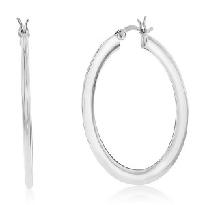 Bella Silver Sterling Silver 40mm Polished Flat Hoop Earrings - Rhodium Plated - Silver - 1 of 2