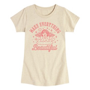 Girls' - Instant Message - Make Everything Beautiful Angel -Youth Girls Short Sleeve T-Shirt Fitted Short Sleeve Graphic T-Shirt - 1 of 4