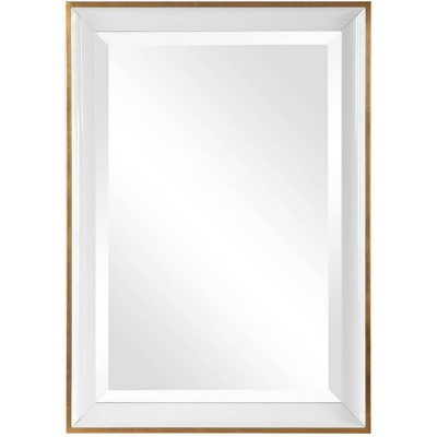 Uttermost Rectangular Vanity Accent Wall Mirror Modern Beveled Gold Leaf White Wood Frame 24" Wide Bathroom Bedroom Living Room