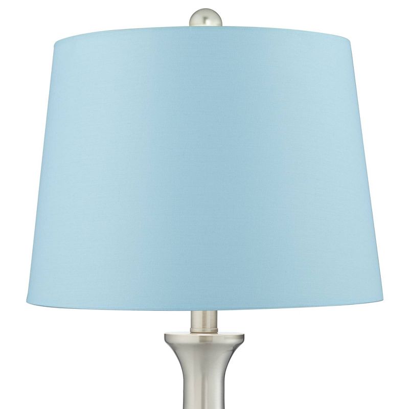 360 Lighting Karl Modern Table Lamps 27 1/2" Tall Set of 2 Brushed Nickel with USB and AC Power Outlet in Base Blue Hardback Drum Shade for Bedroom, 5 of 8