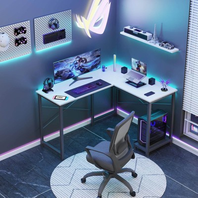 NicBex L shaped Gaming Desk for Home or Offices,Writing Desk with Metal Frame and Side Storage Bag,Computer Home Office Desk,Black/Gray/Brown/White