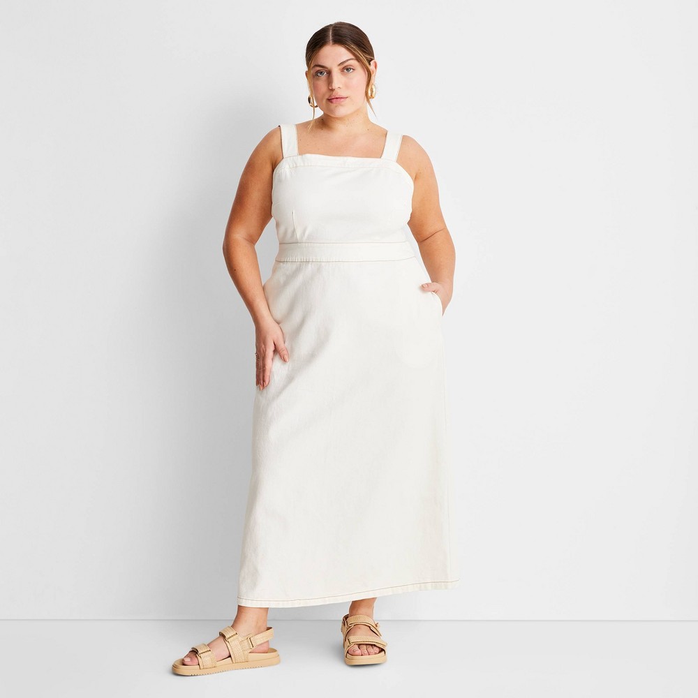 Size 0)) Women's Sleeveless Tie-Back Ecru Denim Midi Dress - Future Collective™ with Jenny K. Lopez Cream 