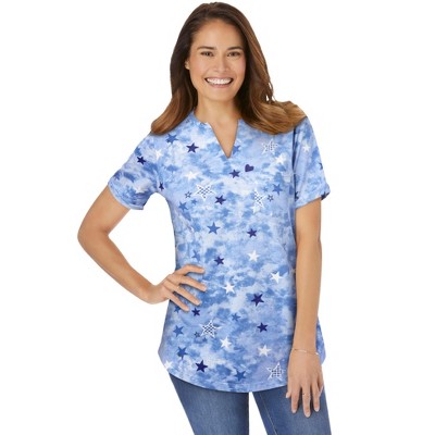 Woman Within Plus Size Notch-Neck Pocket Tee