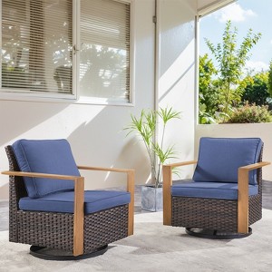 Outdoor Patio Glider Chair Wicker Rattan Swivel Chair Set of 2 with Removable Cushions - 1 of 4