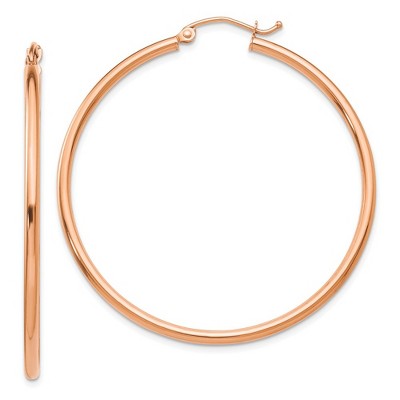 Black Bow Jewelry 2mm, 14k Rose Gold Polished Round Hoop Earrings, 45mm (1 3/4 Inch)