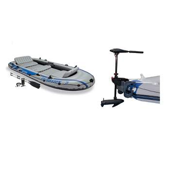 Intex 3 Person Boat Set w/ Aluminum Oars & Pump and Composite Boat Motor Mount