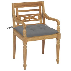 vidaXL Solid Teak Wood Batavia Chairs with Gray Cushions - 2-Piece Set for Garden/Patio, Weather-Resistant Wooden Outdoor Loungers - 1 of 4