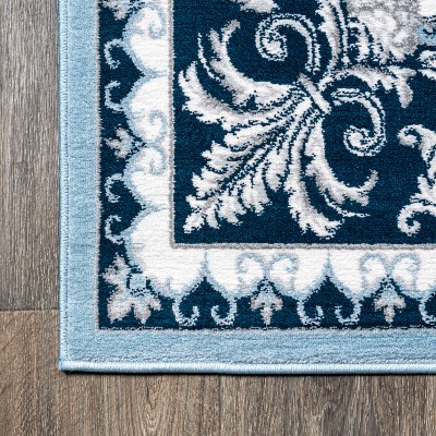 Blue and Navy Synthetic French Border 8' x 10' Area Rug