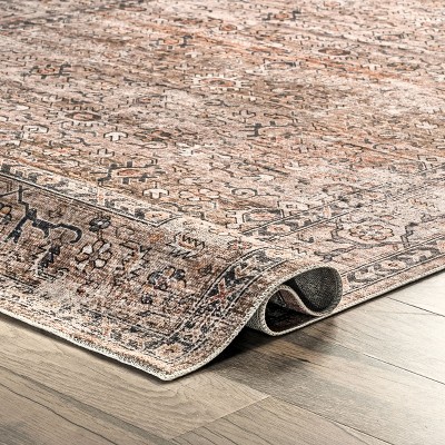 Myrtle Taupe 4' x 6' Vintage Washable Synthetic Area Rug