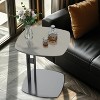 C Shaped Sofa Side Table Saddle Leather Top Bedside Coffee End Table Space Saving - 3 of 4