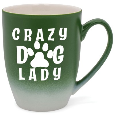 Elanze Designs Crazy Dog Lady Two Toned Ombre Matte Green and White 12 ounce Ceramic Stoneware Coffee Cup Mug