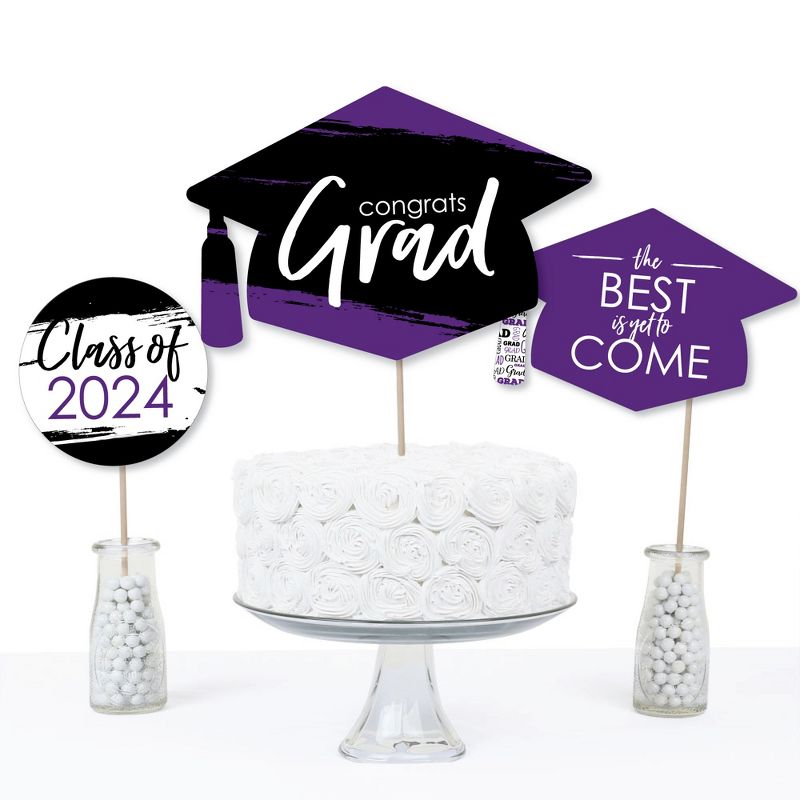 Big Dot of Happiness Purple 2024 Graduation Party Centerpiece Sticks - Table Toppers - Set of 15, 5 of 9