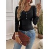 Women's Lace Trim U-Neck Long Sleeve Blouse Ribbed Knit Button Front Top Casual Comfortable Shirt - 4 of 4