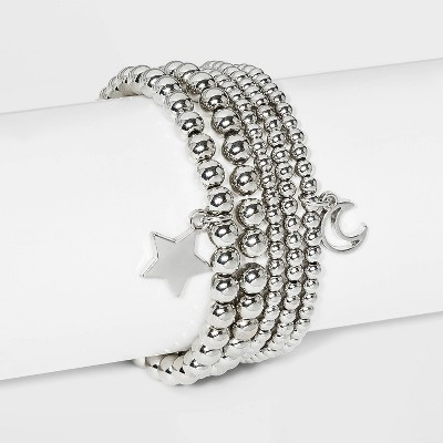 Moon and Star Charm Stretch Beaded Bracelet Set 5pc - Wild Fable™ Dark Silver