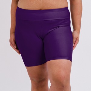 Calypsa Women's Plus Size Chlorine Resistant High Waisted Mid-Thigh Swim Shorts - 1 of 4
