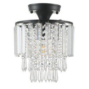 Crystal Semi Flush Mount Ceiling Light, Black Base Mini Chandelier for Bedroom Hallway Entryway - 1 of 4