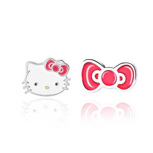 Hello Kitty Womens Sterling Silver Mismatched Hello Kitty And Bow