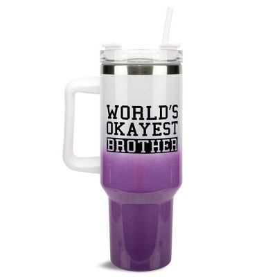 Elanze Designs World's Okayest Brother Sibling Family 40 oz. Stainless Steel, Large Water Bottle Coffee Mug, Spill & Leak Resistant, Thermal Travel