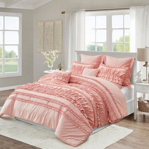 FIONECA Handcrafted Ruffled Ruching Bedding Set Elegant Romantic Farmhouse Neutral Tone - 1 of 4