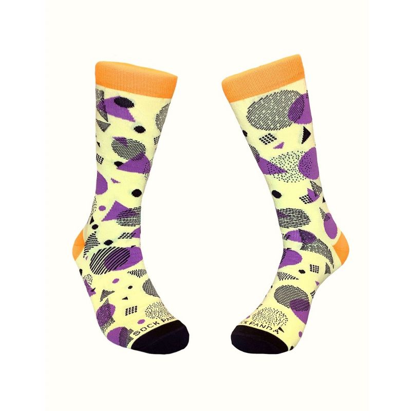 Bright Pop Art Yellow and Purple Patterned Socks from the Sock Panda (Men's Sizes Adult Large), 1 of 7