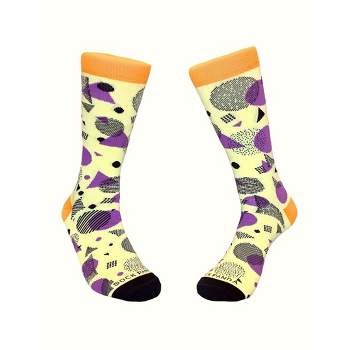 Bright Pop Art Yellow and Purple Patterned Socks from the Sock Panda (Men's Sizes Adult Large)