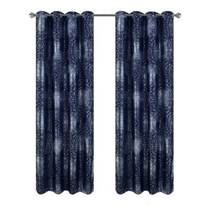 RT Designer Collection Helena Halo Foil Blackout Luxurious Decorative Grommet Curtain Panel 54" x 90" Navy - 1 of 4