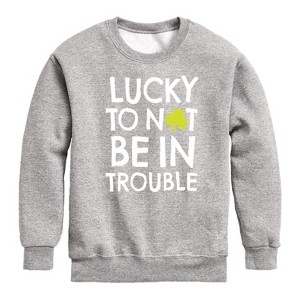 Boys' - Instant Message - St. Patrick's Day Lucky to Not Be In Trouble Graphic Long Sleeve Fleece Sweatshirt - 1 of 4