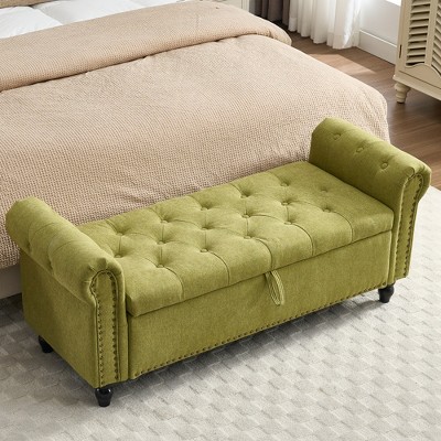 MOONMISS 55.12"Storage Ottoman Button Tufted Upholstered Linen Fabric Storage Ottoman Bench for Living Room,Bedroom End of Bed Bench